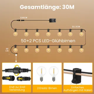 YUUSEI LED Lichtketting Buiten 30M 52 Lampen IP45 Afstandsbediening — miniatuur 4