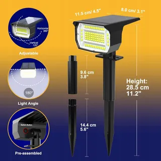 LOTMOS Solarlamp Buiten 8 Stuks 72 LED 6500K Waterdicht — miniatuur 8