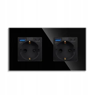 JIMEIDA Dubbel Stopcontact USB 20W Zwart Snelladen Type C 250V 16A — miniatuur 2