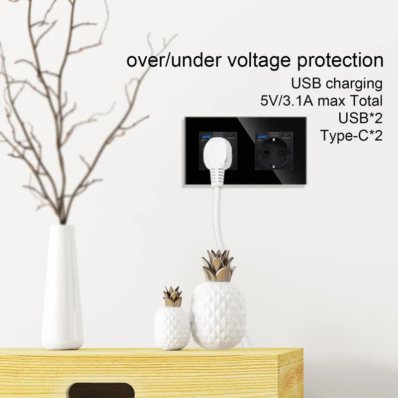 JIMEIDA Dubbel Stopcontact USB 20W Zwart Snelladen Type C 250V 16A — foto 5