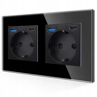 JIMEIDA Dubbel Stopcontact USB 20W Zwart Snelladen Type C 250V 16A — miniatuur 1