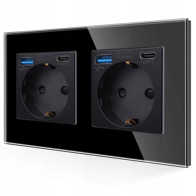 JIMEIDA Dubbel Stopcontact USB 20W Zwart Snelladen Type C 250V 16A — foto 1