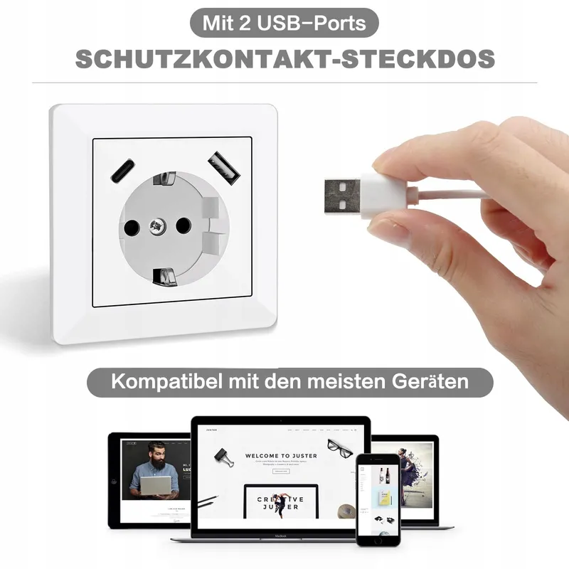 Wandstopcontact USB Type C 5V 3,4A Wit Systeem 55 — foto 3