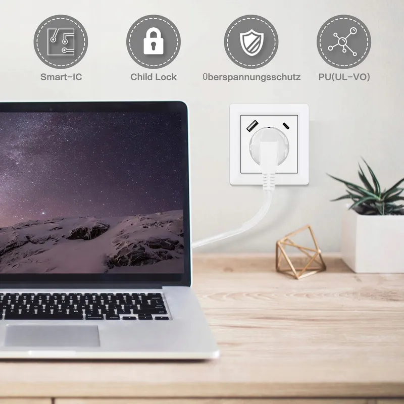 Wandstopcontact USB Type C 5V 3,4A Wit Systeem 55 — foto 6