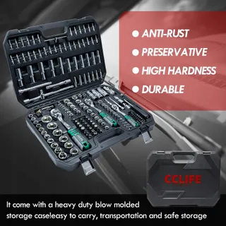 CCLIFE Dopsleutelset 187-Delig Gereedschapskoffer Cr-V 72 Tanden — miniatuur 4
