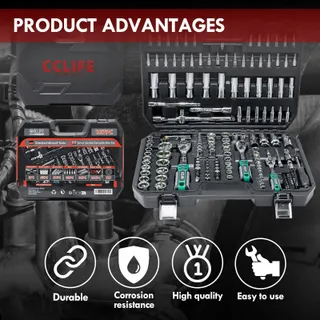 CCLIFE Dopsleutelset 187-Delig Gereedschapskoffer Cr-V 72 Tanden — miniatuur 5
