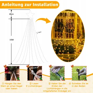 OLLNY Waterdichte Kerstverlichting 8 Modi 3,5M 352 LED — miniatuur 6