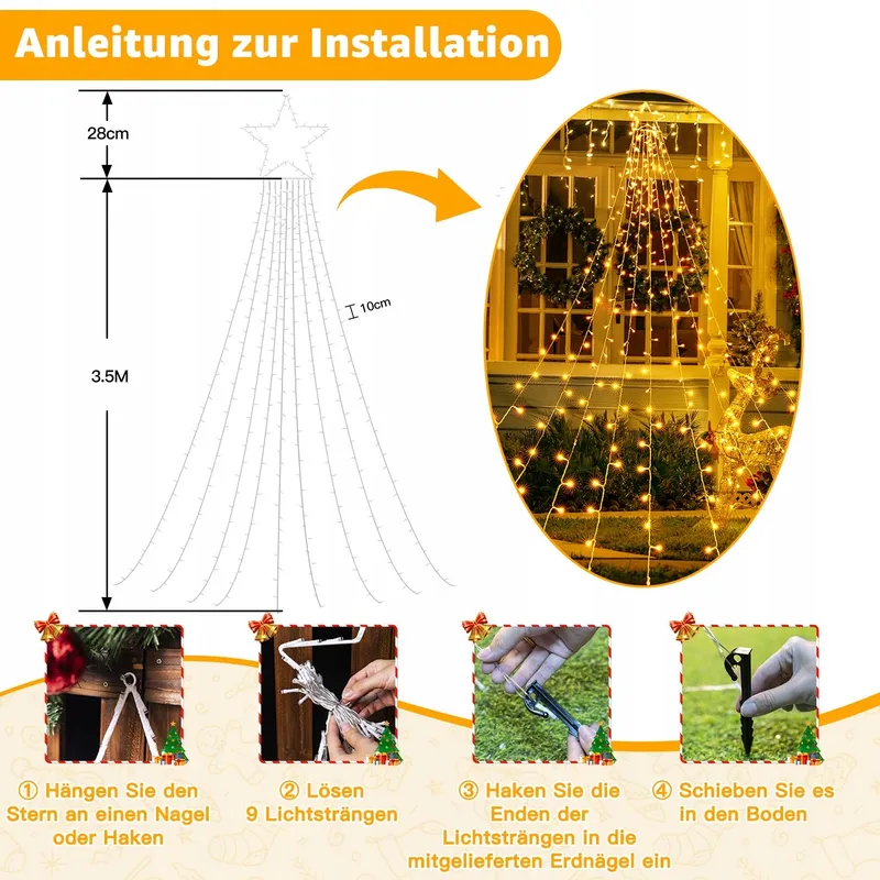 OLLNY Waterdichte Kerstverlichting 8 Modi 3,5M 352 LED — foto 6
