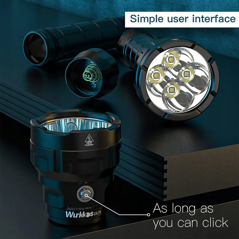 WURKKOS DL70 Duiklamp 13000 Lumen 4x XHP50.2 LED 5000mAh β foto 3