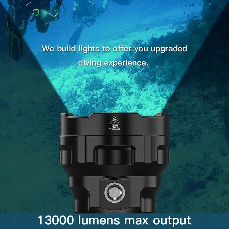 WURKKOS DL70 Duiklamp 13000 Lumen 4x XHP50.2 LED 5000mAh β foto 2
