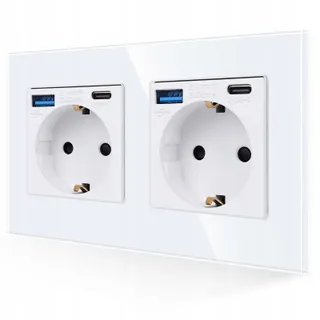 JIMEIDA Dubbel Stopcontact USB Wit 16A Snel Laden Type C 250V — miniatuur 2