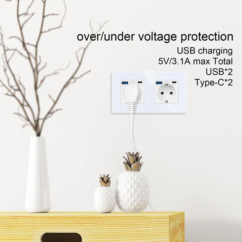 JIMEIDA Dubbel Stopcontact USB Wit 16A Snel Laden Type C 250V — foto 6