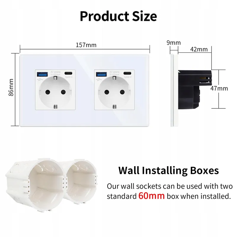 JIMEIDA Dubbel Stopcontact USB Wit 16A Snel Laden Type C 250V — foto 3