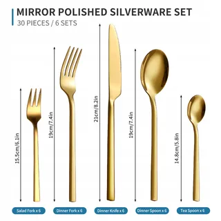 VELAZE Bestekset Goud 30-Delig RVS 18/10 Voor 6 Personen — miniatuur 1