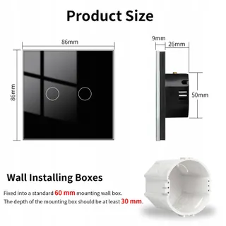 JIMEIDA Touchschakelaar 2-Kanaals Zwart Glazen Paneel 240V 500W — miniatuur 5