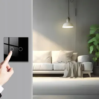 JIMEIDA Touchschakelaar 2-Kanaals Zwart Glazen Paneel 240V 500W — miniatuur 3