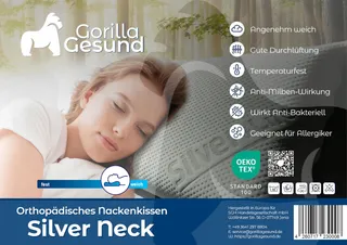 GORILLA GESUND Silver Neck Nekkussen Memory Foam 70x34cm — miniatuur 4