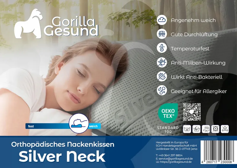 GORILLA GESUND Silver Neck Nekkussen Memory Foam 70x34cm — foto 4