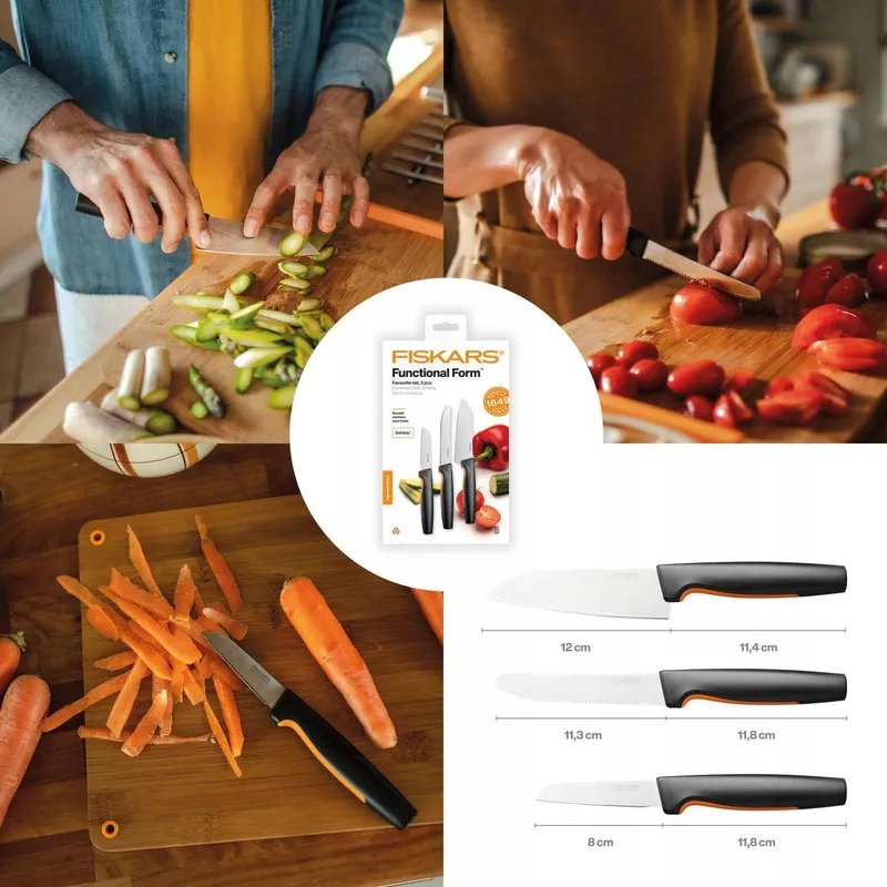 FISKARS Keukenmessenset 3-delig Japans Staal Kunststof — foto 2