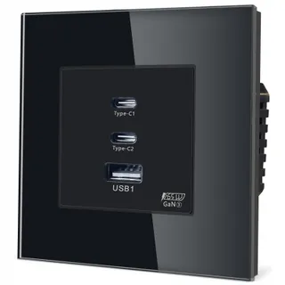 TAWOIA Schuko Stopcontact 65W USB C Snelladen Zwart Glazen Paneel — miniatuur 1