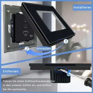 TAWOIA Schuko Stopcontact 65W USB C Snelladen Zwart Glazen Paneel — miniatuur 8
