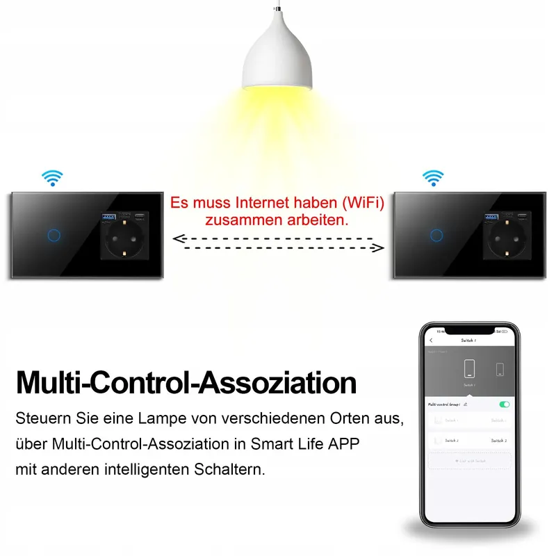 CNBINGO Smart Touch Schakelaar USB Type C Stopcontact Zwart — foto 5