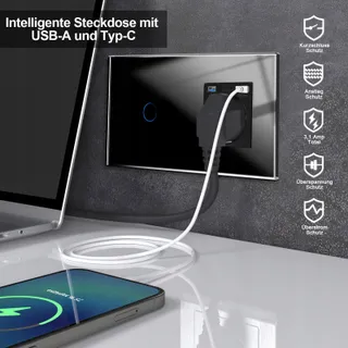 CNBINGO Smart Touch Schakelaar USB Type C Stopcontact Zwart — miniatuur 3