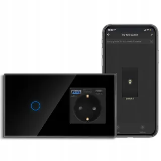 CNBINGO Smart Touch Schakelaar USB Type C Stopcontact Zwart — miniatuur 1