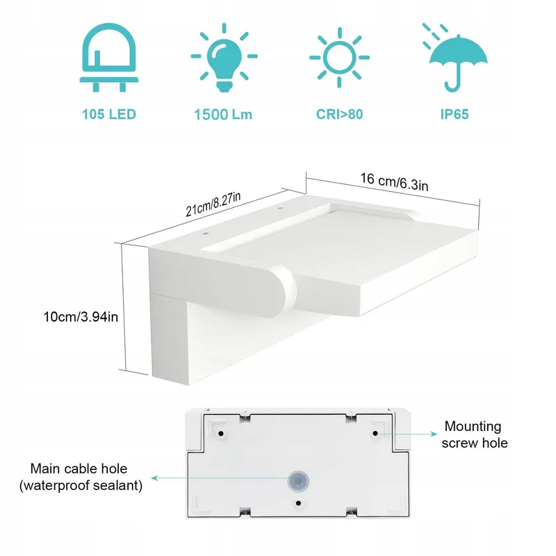KLIGHTEN 24W Waterdichte LED Wandlamp 1500LM Warm Wit — foto 6