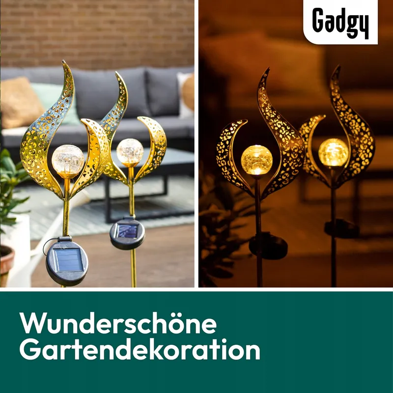 GADGY Solarlantaarns Buiten 2 Stuks Waterdicht LED Tuin Zwart — foto 2