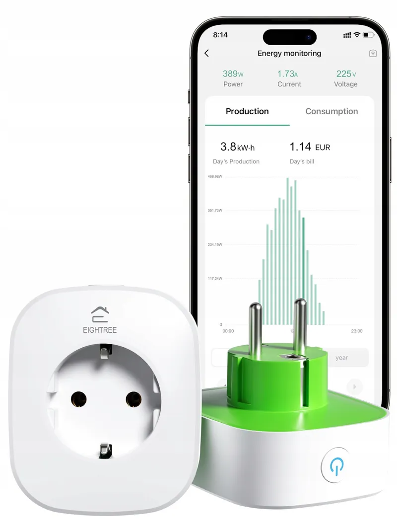 EIGHTREE Smart Stopcontact WiFi Met Energiemeting Balkonkrachtcentrale — foto 1