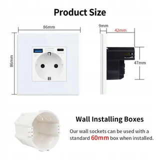 JIMEIDA Stopcontact USB 20W Snelladen Wit 16A Glas Type C 250V — miniatuur 4