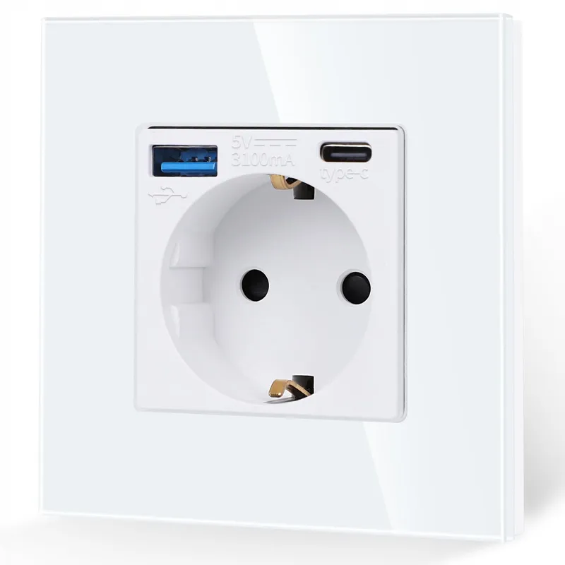 JIMEIDA Stopcontact USB 20W Snelladen Wit 16A Glas Type C 250V — foto 2