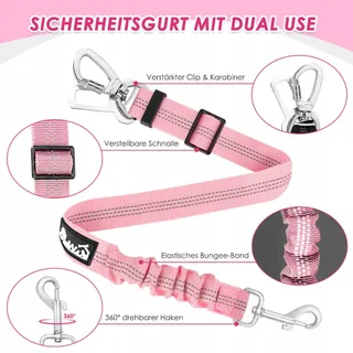 EYEIN Hondentuigje Met Veiligheidsgordel Auto Verstelbaar Roze XS — miniatuur 6