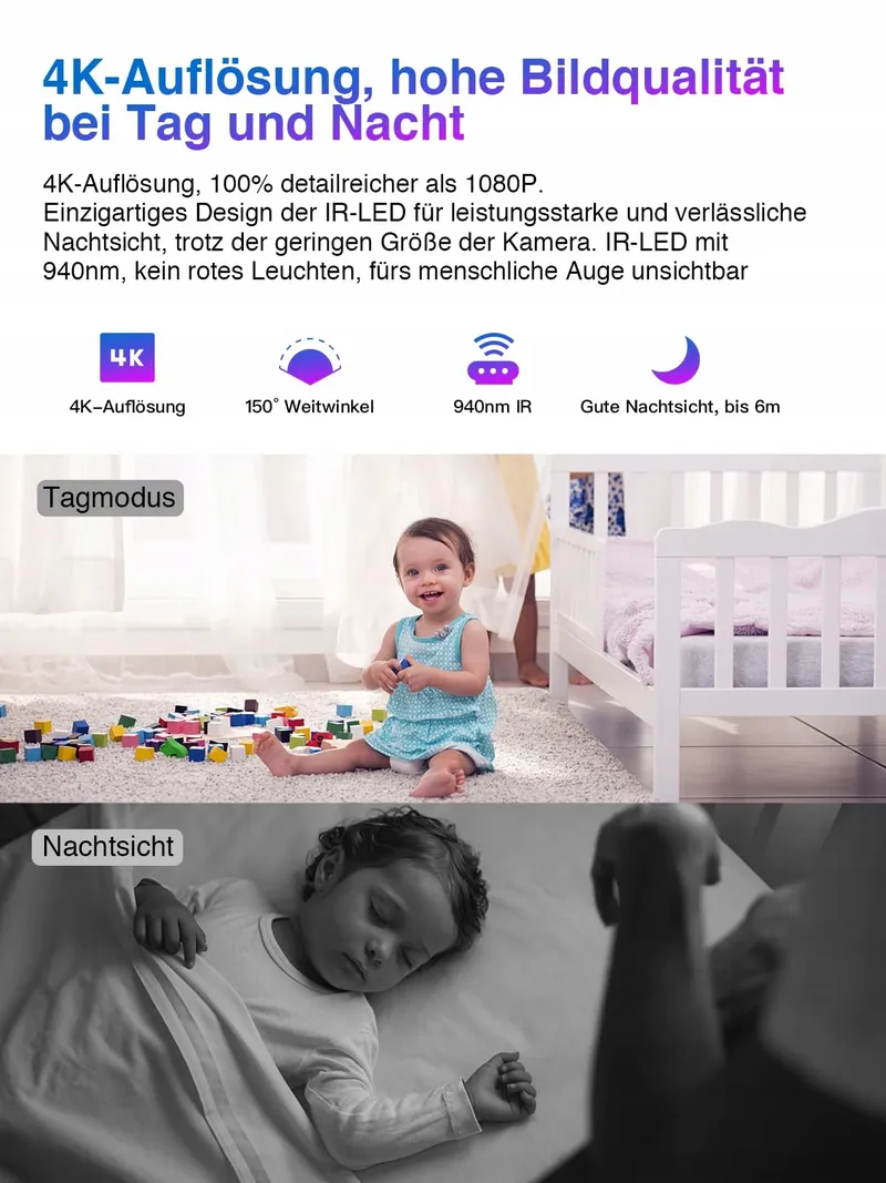 HIKAM Mini Camera WLAN 4K HD 2600mAh IP WiFi Bewegingsmelder — foto 2