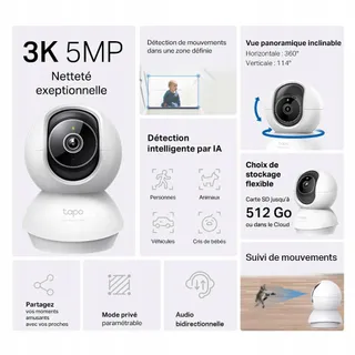 TAPO C230 3K 5MP 360 WiFi Camera AI Nachtmodus Audio Alexa — miniatuur 2
