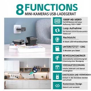 UIKOP 64GB Mini Camera 1080P USB Draagbaar Nachtzicht — miniatuur 2