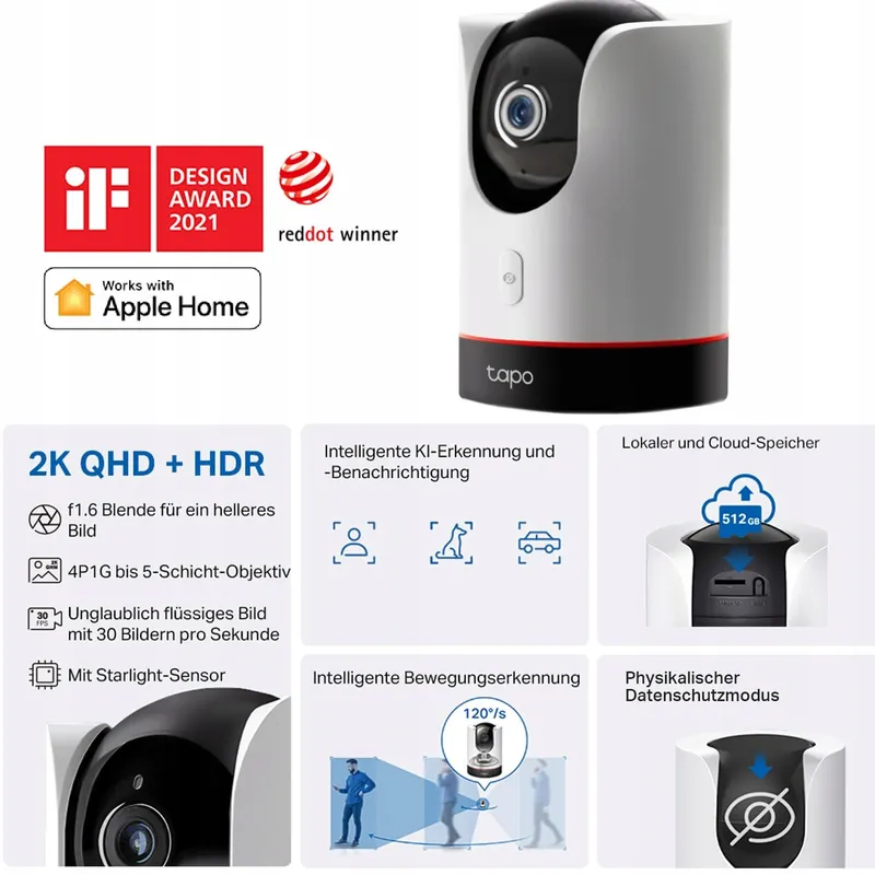 TAPO C225 360 WiFi Beveiligingscamera 2K 4MP Starlight Alexa Google — foto 2