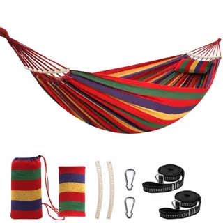 CHIHEE Katoenen Camping Hangmat 300kg Afneembare Stang Kussen Rood — miniatuur 1