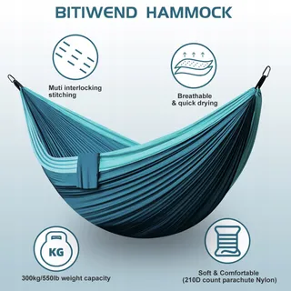 Hangmat Buiten 2 Personen 300x200cm Ultralicht Draagbaar Blauw — miniatuur 2