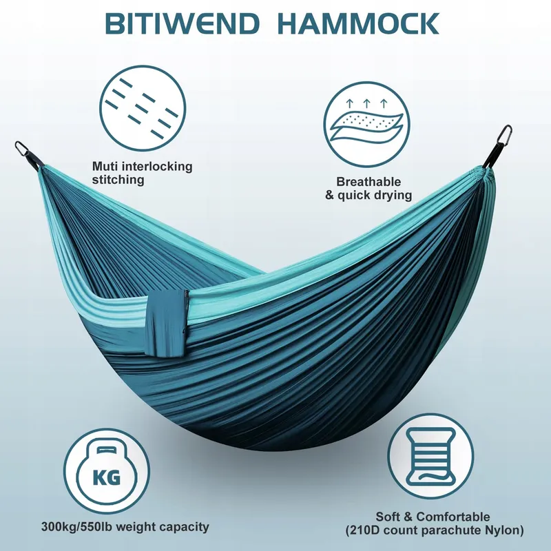 Hangmat Buiten 2 Personen 300x200cm Ultralicht Draagbaar Blauw — foto 2