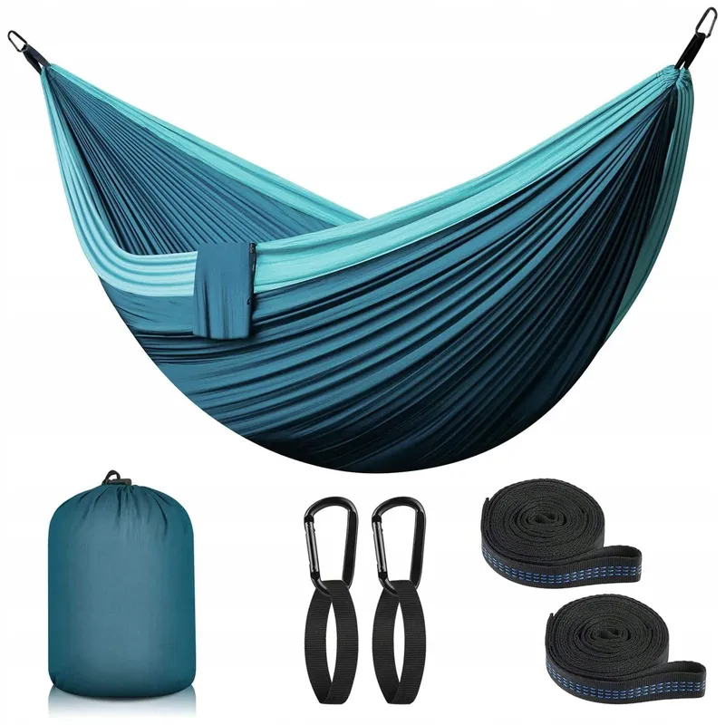 Hangmat Buiten 2 Personen 300x200cm Ultralicht Draagbaar Blauw — foto 1