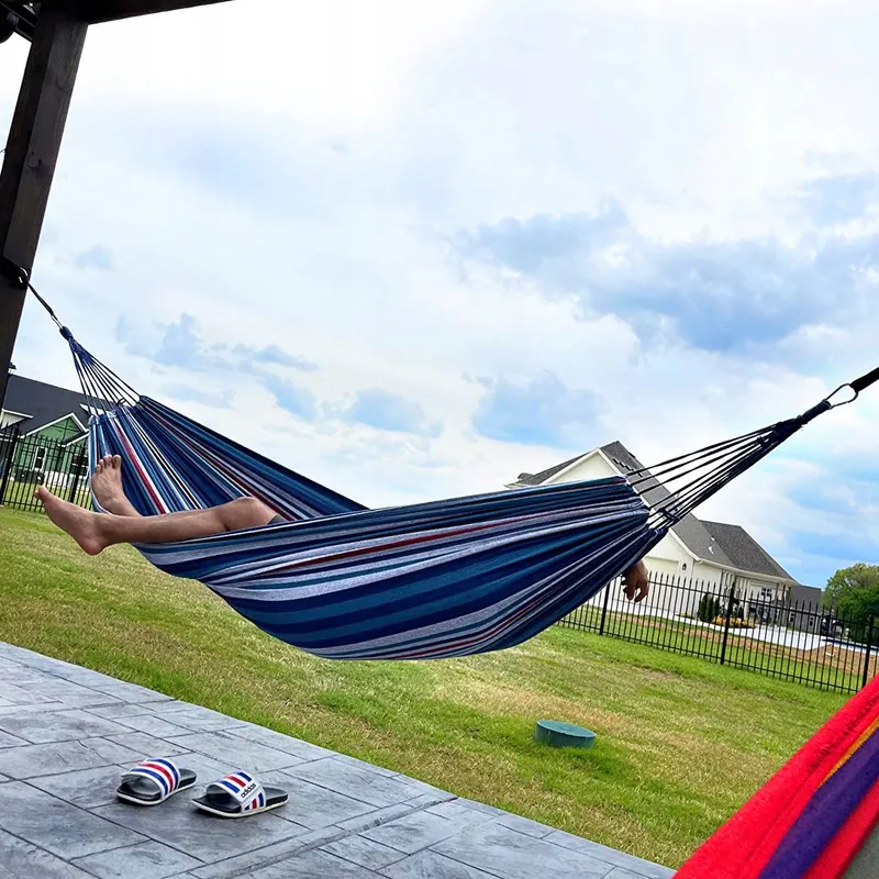 ANYOO Hangmat Katoen Met Riemen Tuin Balkon Camping Blauw — foto 7
