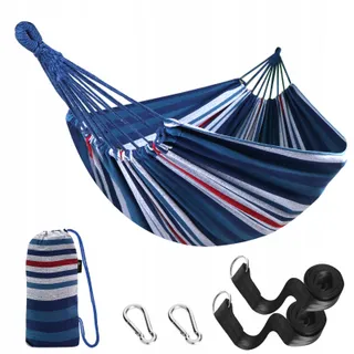 ANYOO Hangmat Katoen Met Riemen Tuin Balkon Camping Blauw — miniatuur 1