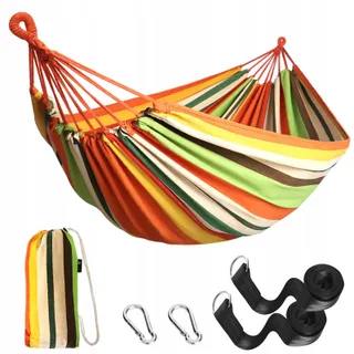 ANYOO Hangmat Buiten Gestreept Oranje 270x150cm — miniatuur 1