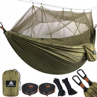 NATUREFUN Muskietennet Camping Hangmat 300x200cm 300kg Nylon Legergroen — miniatuur 1