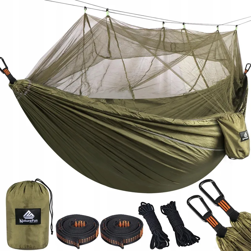 NATUREFUN Muskietennet Camping Hangmat 300x200cm 300kg Nylon Legergroen — foto 1