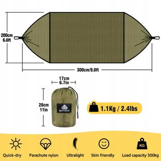 NATUREFUN Muskietennet Camping Hangmat 300x200cm 300kg Nylon Legergroen — miniatuur 3