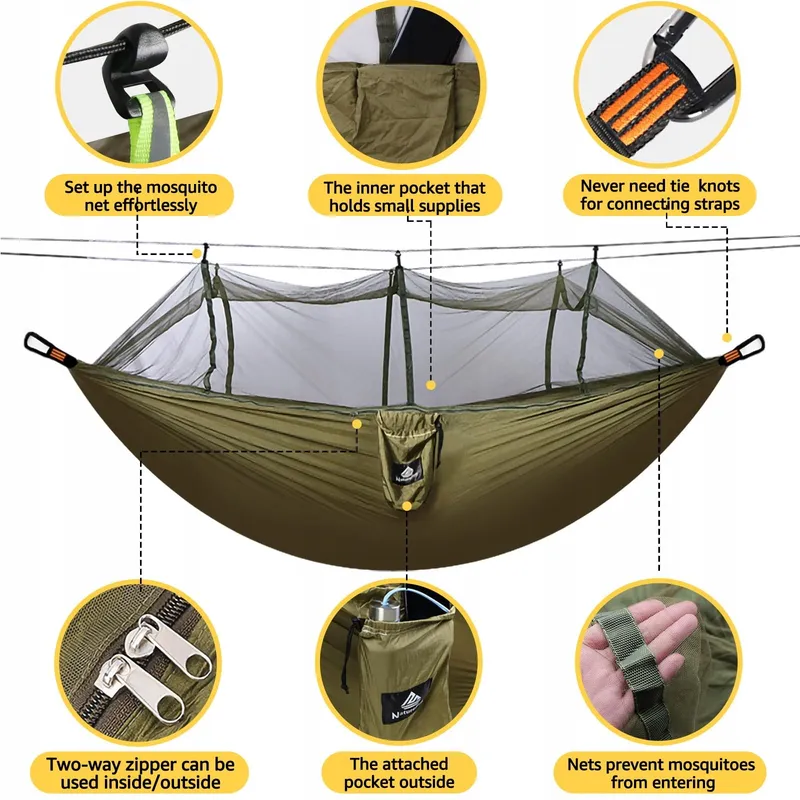 NATUREFUN Muskietennet Camping Hangmat 300x200cm 300kg Nylon Legergroen — foto 4