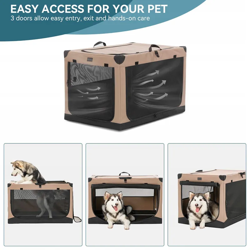 PETSFIT Opvouwbare Hondenbench XL Verstelbaar Khaki — foto 6